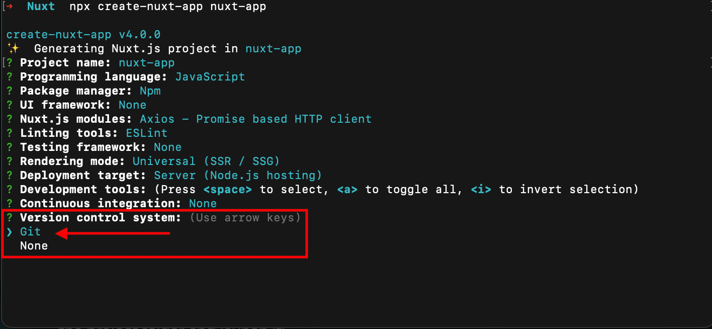 Nuxt Version Control System Option